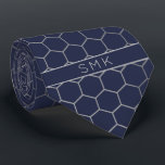 Modern Navy Blue Silver Foil Geometric Monogram ネクタイ<br><div class="desc">Modern Navy Silver Foil Geometric Monogram Necktie in a stylish pattern of silvery grey hexagons on an elegant navy blue background. Easy to customize with text, fonts, and colors. Created by Zazzle pro designer BK Thompson © exclusively for Cedar and String; please contact us at cedarandstring@gmail.com if you need assistance,...</div>