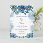 Modern Navy Blue Smoke Wedding Invite 招待状 (スタンド正面)