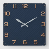 Modern Navy Blue Square Minimalist Rose Gold スクエア壁時計 (正面)