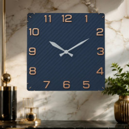 Modern Navy Blue Square Minimalist Rose Gold スクエア壁時計