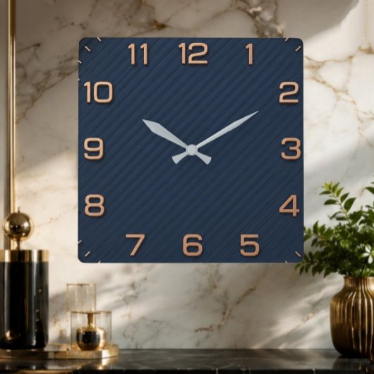 Modern Navy Blue Square Minimalist Rose Gold スクエア壁時計