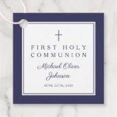 Modern Navy Blue Thank You Boy First Communion フェイバータグ (正面)