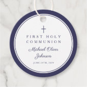 Modern Navy Blue Thank You Boy First Communion フェイバータグ (正面)