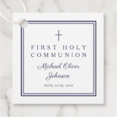 Modern Navy Blue Thank You Boy First Communion フェイバータグ (正面)