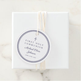Modern Navy Blue Thank You Boy First Communion フェイバータグ