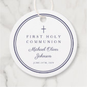 Modern Navy Blue Thank You Boy First Communion フェイバータグ (正面)