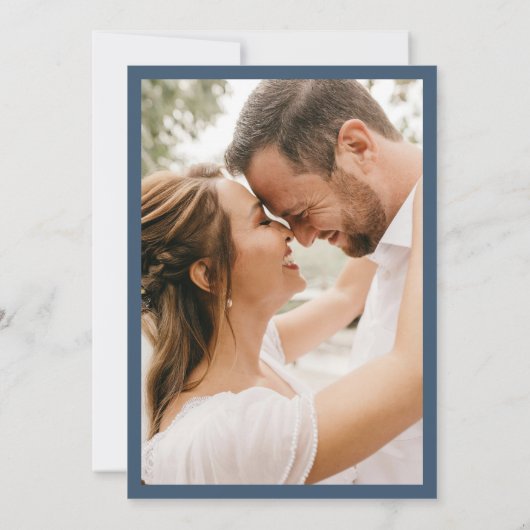 Modern Navy Border Photo Wedding 招待状 (裏面)