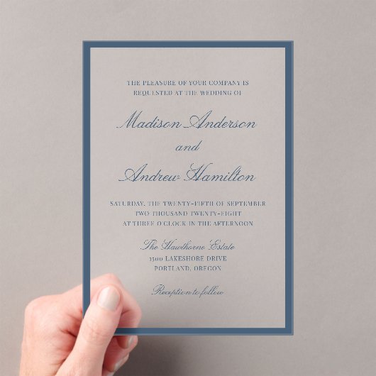 Modern Navy Border Wedding アクリル招待状 (インサイチュ (ポータブル))