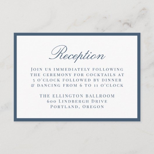 Modern Navy Border Wedding Reception エンクロージャーカード (正面)