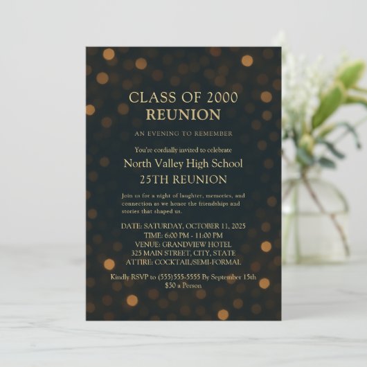 Modern Navy Gold 25th Reunion Party Invitation 招待状 (スタンド正面)