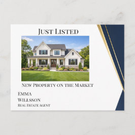 Modern Navy Gold Just Listed Real Estate Postcard ポストカード