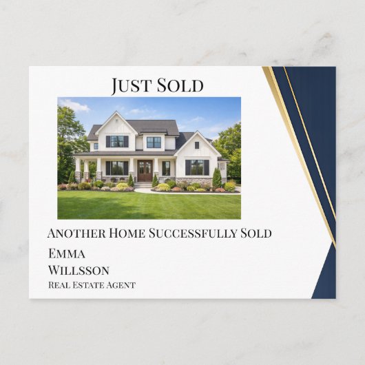 Modern Navy Gold Just Sold Real Estate Postcard ポストカード (正面)