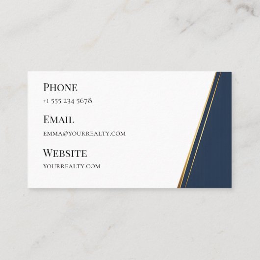 Modern Navy Gold Luxury Realtor Branding 名刺 (裏面)