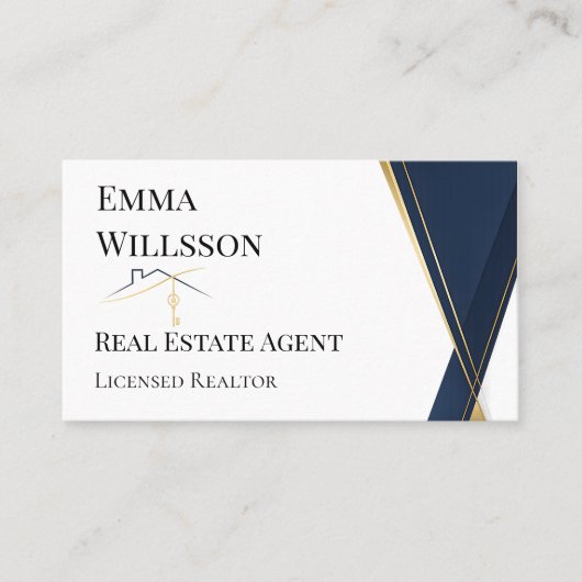 Modern Navy Gold Luxury Realtor Branding 名刺 (正面)