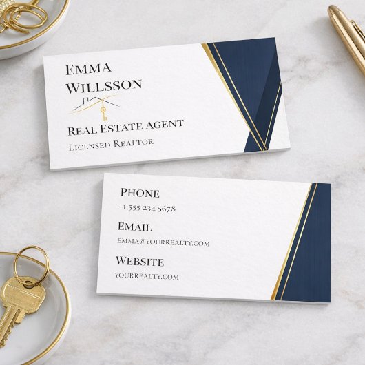 Modern Navy Gold Luxury Realtor Branding 名刺