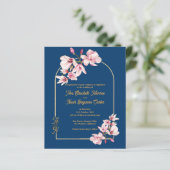 Modern Navy Photo Floral Wedding Invitation (スタンド正面)