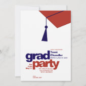 Modern Navy & Red Typography Grad Party Photo 招待状 (正面)