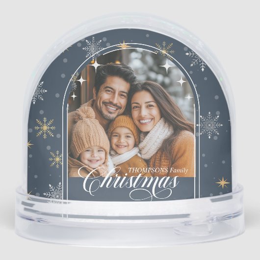 Modern Navy Snowflake Christmas Photo (裏面)