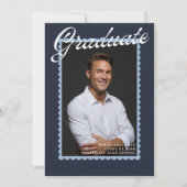 Modern Navy Stamp Graduation Announcement 招待状 (正面)