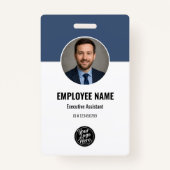 Modern Navy White Photo ID Employee QR Code バッジ (正面)