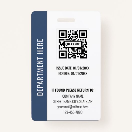 Modern Navy White Photo ID Employee QR Code バッジ (裏面)