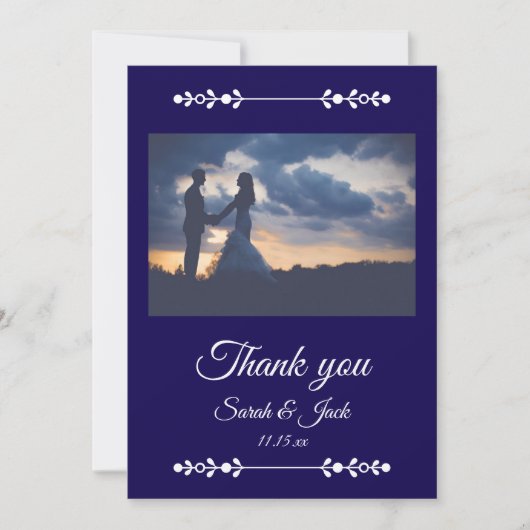 Modern Navy & White Wedding Flat Thank You Card サンキューカード (正面)