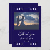 Modern Navy & White Wedding Flat Thank You Card サンキューカード (正面/裏面)