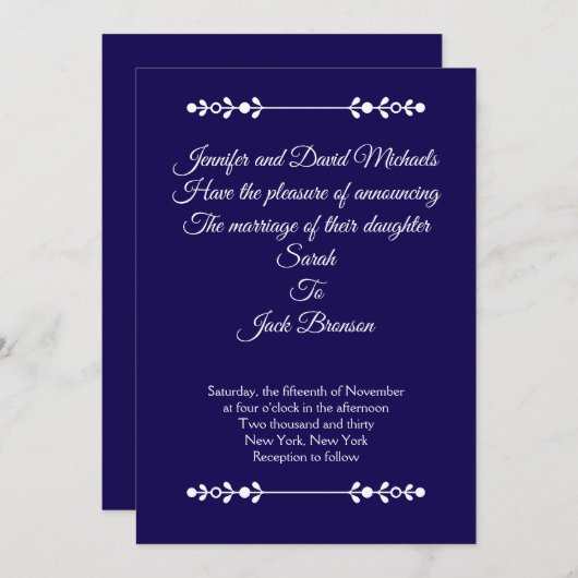 Modern Navy & White Wedding invitation 招待状 (正面/裏面)