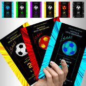 Modern Neon Blue Soccer Birthday Invitation Card 招待状