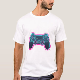 Modern Neon Gaming Controller White Cotton T-Shirt Tシャツ