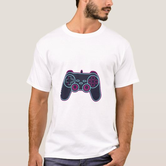 Modern Neon Gaming Controller White Cotton T-Shirt Tシャツ (正面)