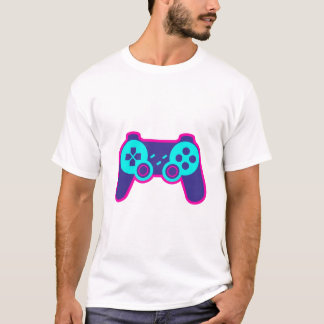 Modern Neon Gaming Controller White Cotton T-Shirt Tシャツ
