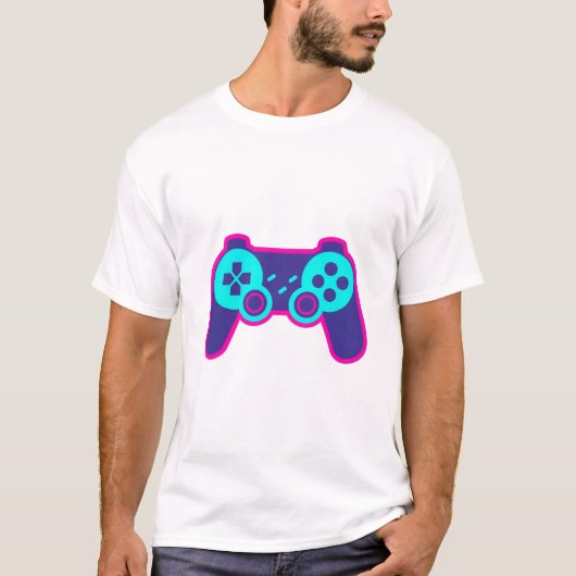 Modern Neon Gaming Controller White Cotton T-Shirt Tシャツ (正面)