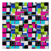 Modern Neon Glitch Geometric Art Poster ポスター (正面)