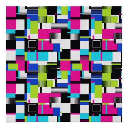 Modern Neon Glitch Geometric Art Poster ポスター (正面)