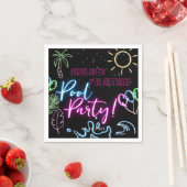 Modern Neon Glow Black Pool Party Birthday スタンダードカクテルナプキン (インサイチュ)