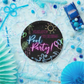 Modern Neon Glow Black Pool Party Birthday ペーパープレート (パーティー)