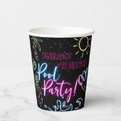Modern Neon Glow Black Pool Party Birthday 紙コップ (裏面)
