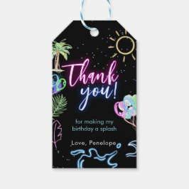 Modern Neon Glow Black Pool Party Thank you ギフトタグ