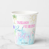 Modern Neon Glow Watercolor Pool Party Birthday 紙コップ (裏面)