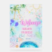 Modern Neon Glow Watercolor Pool Party Welcome アクリルサイン (正面)