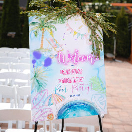 Modern Neon Glow Watercolor Pool Party Welcome ポスター