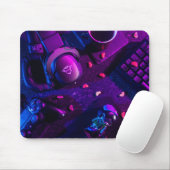 Modern Neon RGB Gaming Setup Flatlay マウスパッド - サイバー (マウス)