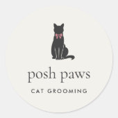 Modern Neutral Cat Groomer Logo Classic ラウンドシール (正面)
