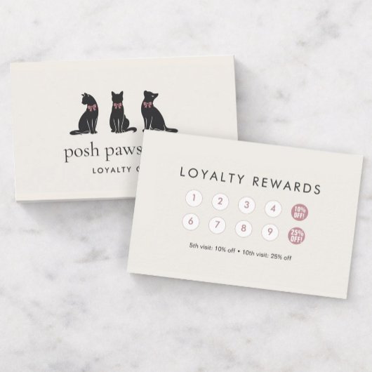 Modern Neutral Cat Grooming Loyalty Card ロイヤリティカード