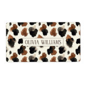 Modern Neutral Chocolate Cow Print Aesthetic ラベル (正面)