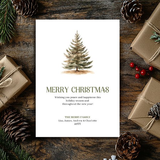 Modern Neutral Christmas Tree Elegant Typography シーズンカード