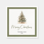 Modern Neutral Christmas Tree Family Napkins スタンダードカクテルナプキン (正面)