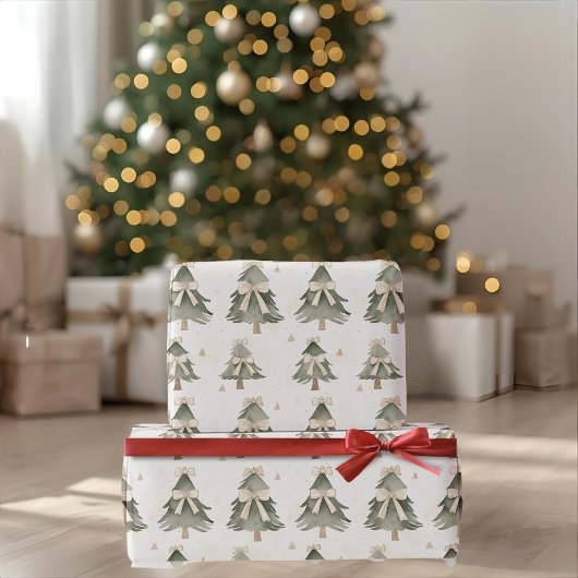 Modern Neutral Christmas Tree Wrapping Paper ラッピングペーパー