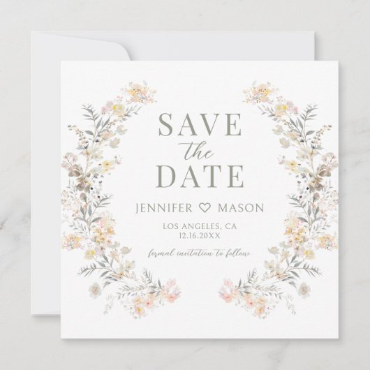 Modern Neutral Floral Save The Date Photo Invite (正面)